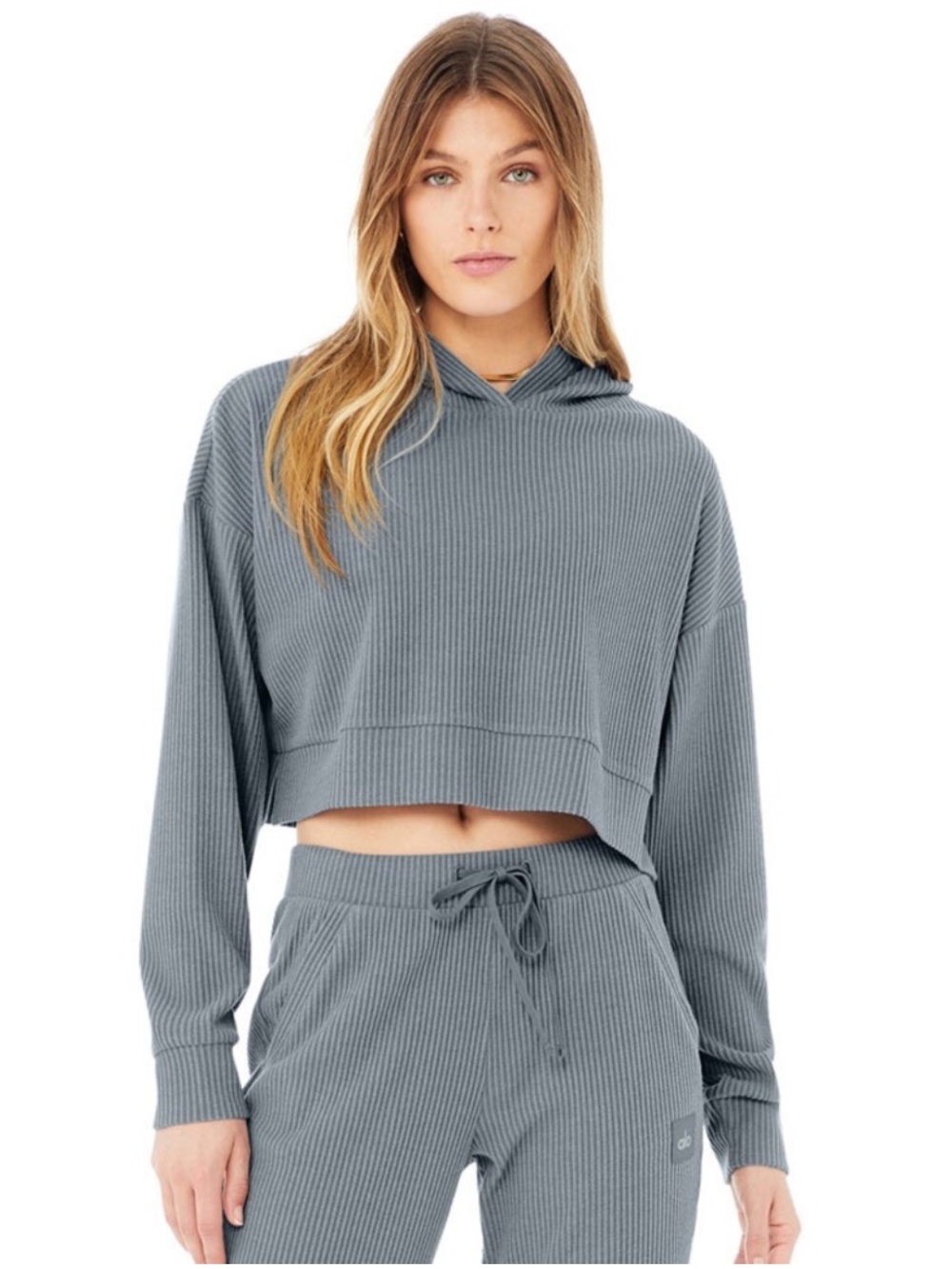 ALO Yoga Muse Ribbed Hoodie Steel Blue Small